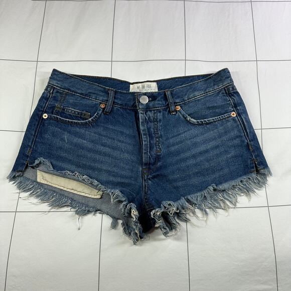 Free People Pants - We the Free Denim Shorts Women 26 Blue Medium Wash Distressed Cut Off Button Fly